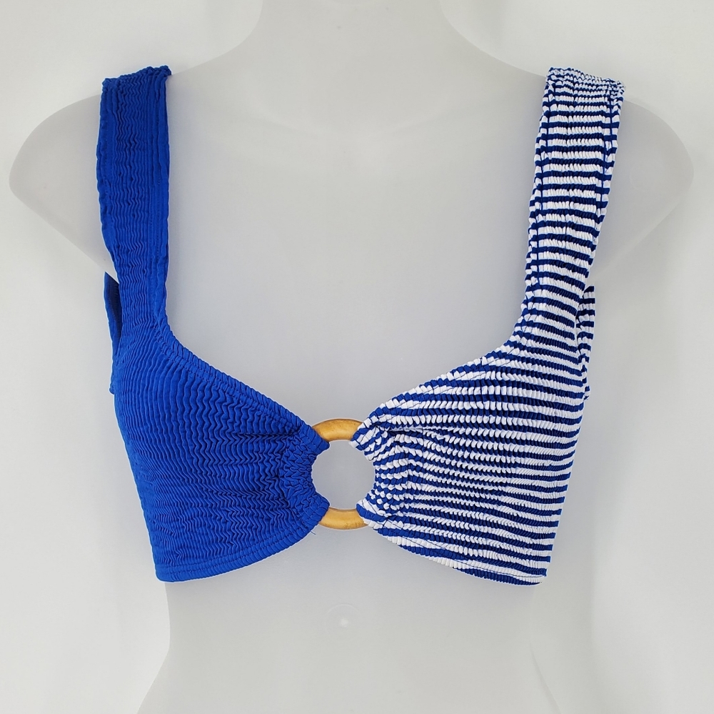 Women's Free People Cleonie Eco Crinkle Two Tone Blue Bikini Top One Size